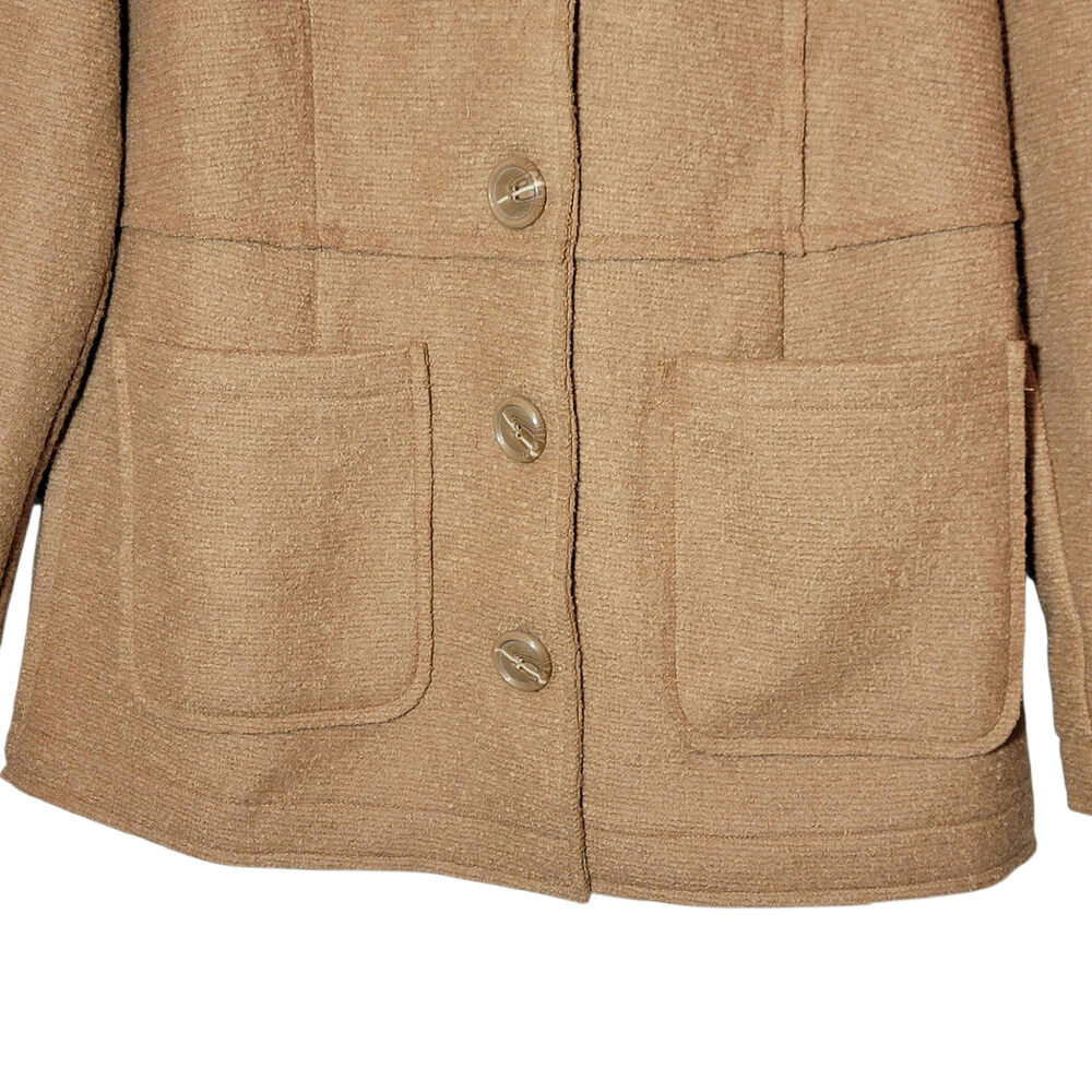Chico's Wool Blend Tailored Blazer Jacket Button Front Camel Tan Size 1 Medium - Picture 4 of 14